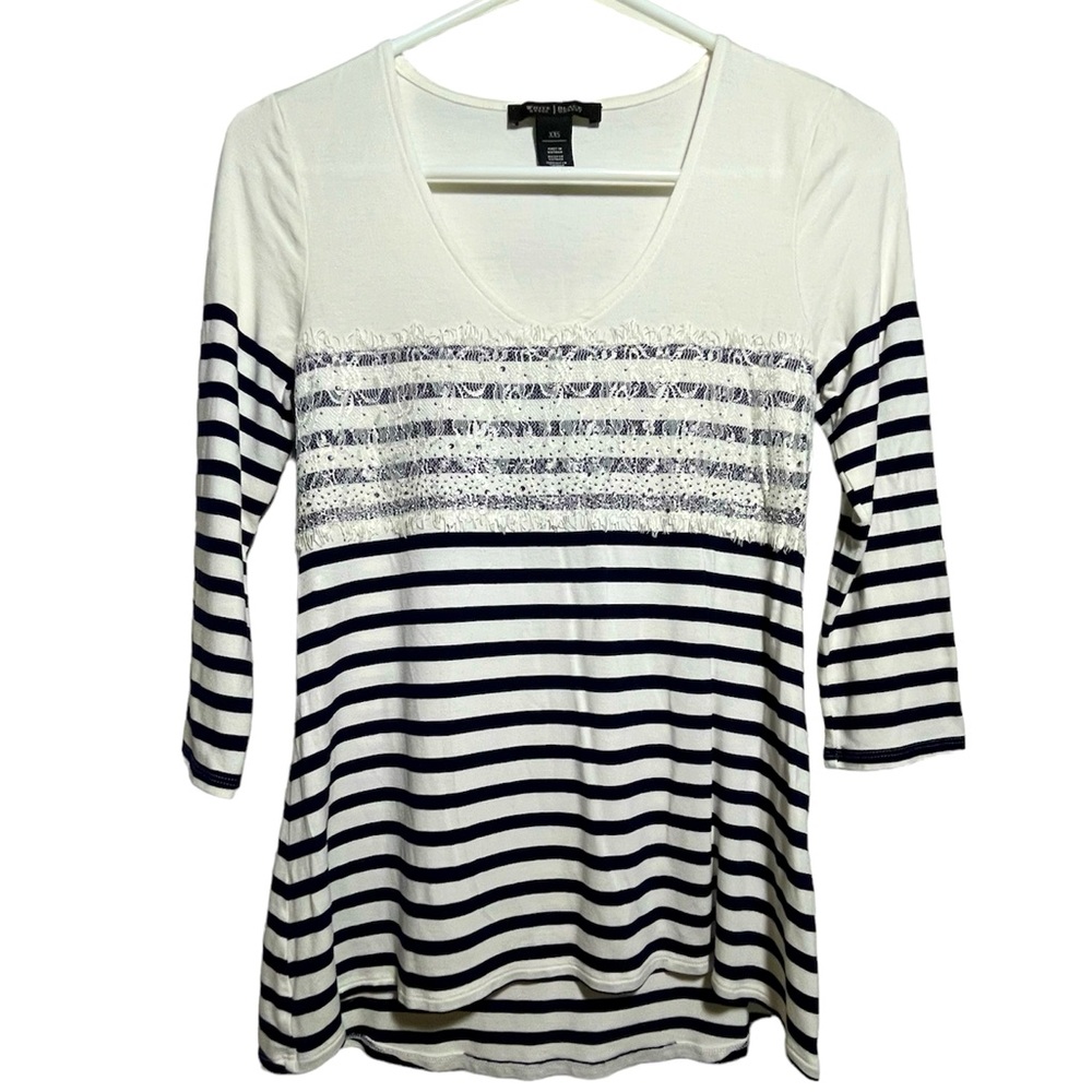 White House Black Market‎ Striped Women’s Top, Long Sleeve V Neck Sz XXS
